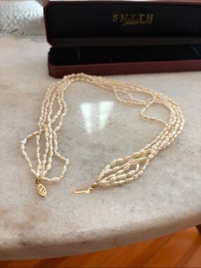 Multi-Strand Cream Pearl Necklace with delicate 10k gold clasp